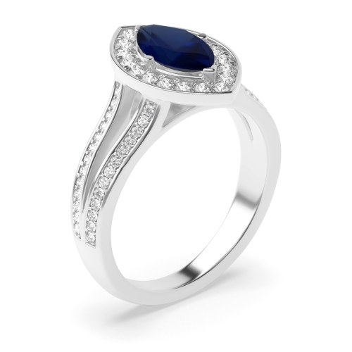 4 Prong Marquise Split band Blue Sapphire Engagement Rings