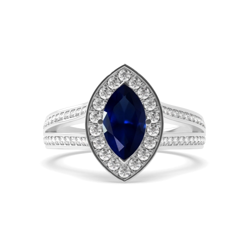 4 Prong Marquise Split band Blue Sapphire Engagement Rings