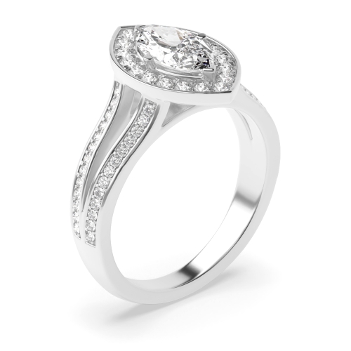 4 Prong Marquise Split Band Halo Engagement Ring