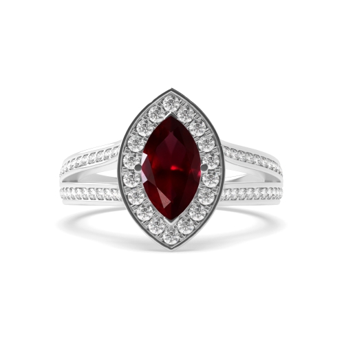4 Prong Marquise Split band Ruby Engagement Rings