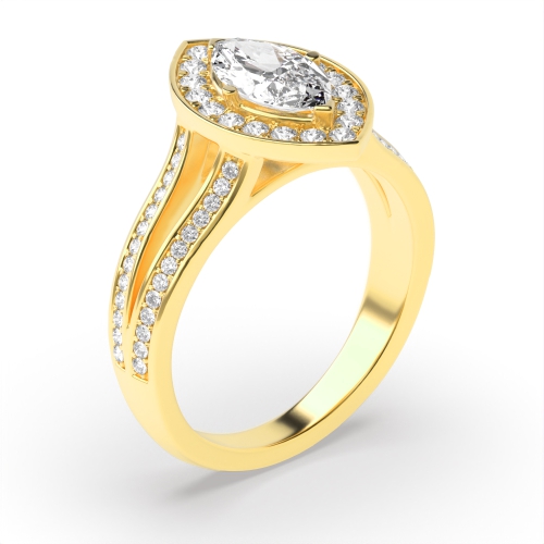 4 Prong Marquise Yellow Gold Split band Engagement Rings