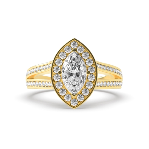 4 Prong Marquise Yellow Gold Split band Engagement Rings