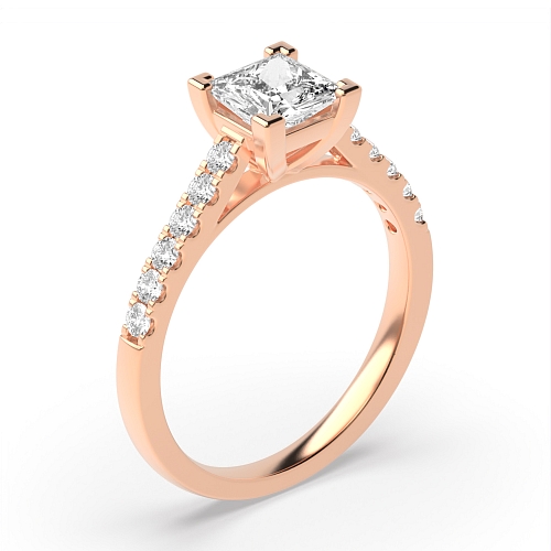 4 Prong Princess Rose Gold Corner claws cathederal set Engagement Rings