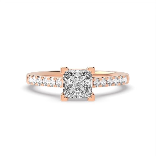 4 Prong Princess Rose Gold Corner claws cathederal set Engagement Rings