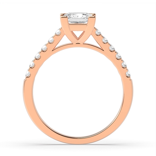 4 Prong Princess Rose Gold Corner claws cathederal set Engagement Rings