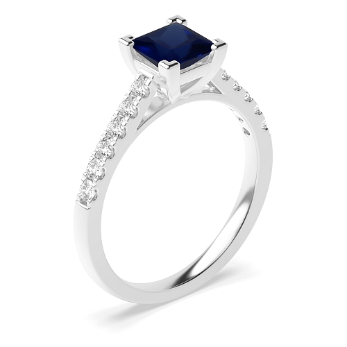 4 Prong Princess Corner claws cathederal set Blue Sapphire Engagement Rings