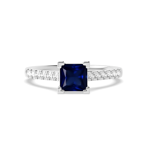 4 Prong Princess Corner claws cathederal set Blue Sapphire Engagement Rings
