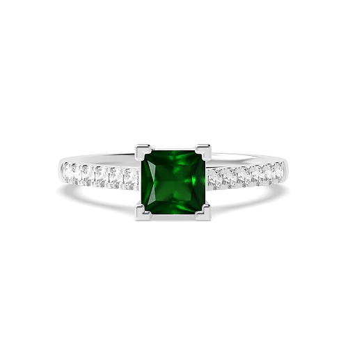 4 Prong Princess Corner claws cathederal set Emerald Side Stone Engagement Rings