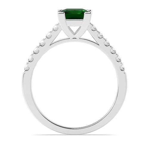 4 Prong Princess Corner claws cathederal set Emerald Side Stone Engagement Rings