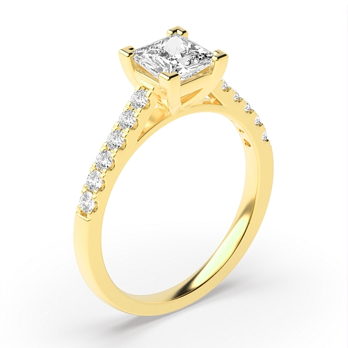 4 Prong Princess Yellow Gold Corner claws cathederal set Engagement Rings