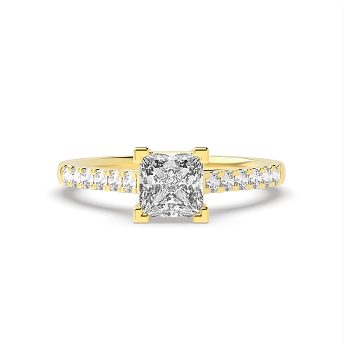4 Prong Princess Yellow Gold Corner claws cathederal set Engagement Rings