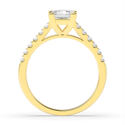 4 Prong Princess Yellow Gold Corner claws cathederal set Engagement Rings
