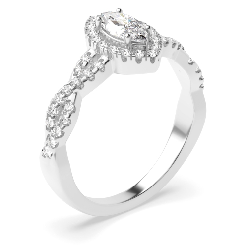 4 Prong Setting Marquise Shape Twist Crossing Shoulder Halo Diamond Engagement Rings