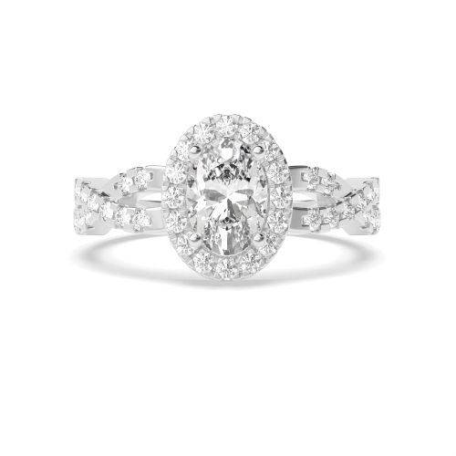Oval Crossing Shank Halo Engagement Ring