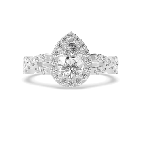 Prong Pear Crossing Shank Halo Engagement Ring