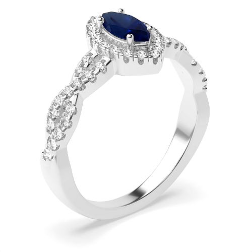 Crossing shank Blue Sapphire Engagement Rings