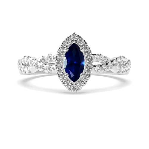 Crossing shank Blue Sapphire Engagement Rings