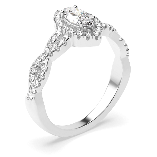 4 Prong Marquise Crossing Shank Halo Engagement Ring