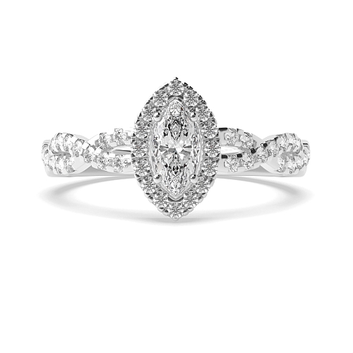 4 Prong Marquise Crossing Shank Halo Engagement Ring