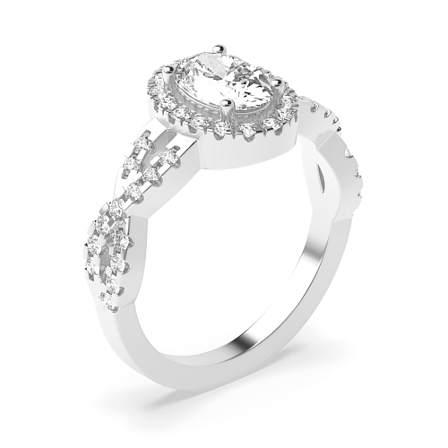 Oval Crossing shank Halo Engagement Rings