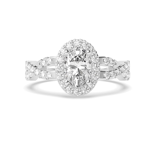 Oval Crossing shank Halo Engagement Rings