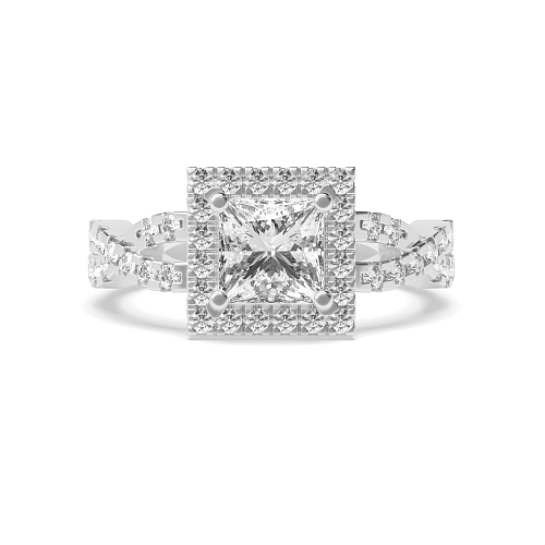 4 Prong Princess Crossing Shank Halo Engagement Ring