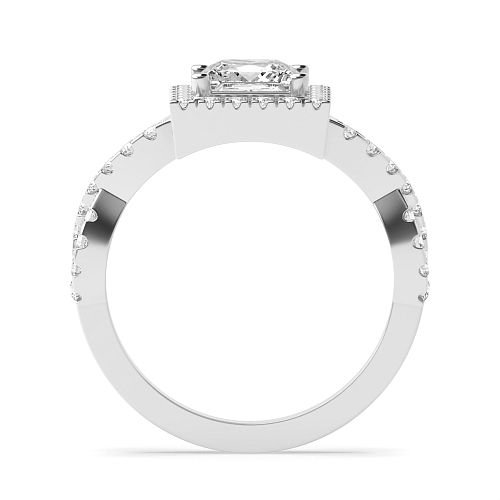 4 Prong Princess Crossing Shank Halo Engagement Ring