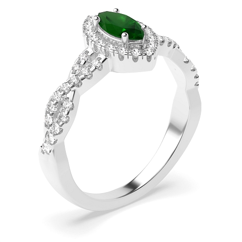 4 Prong Crossing shank Emerald Halo Engagement Rings