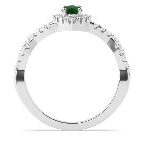 4 Prong Crossing shank Emerald Halo Engagement Rings