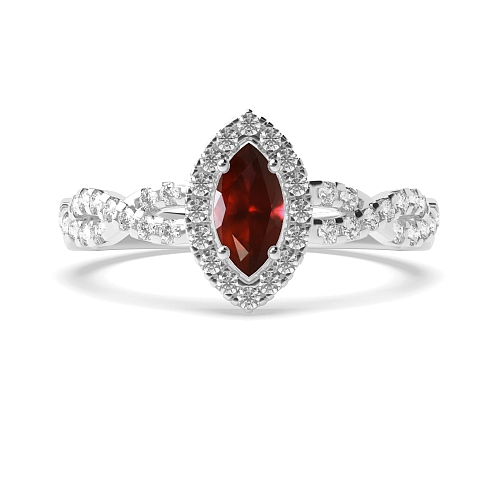 4 Prong Crossing shank Garnet Halo Engagement Rings