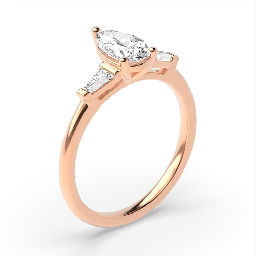 Prong Pear Rose Gold Tapered on side Engagement Rings