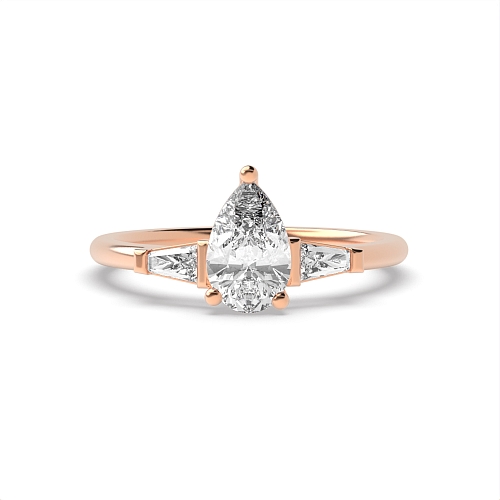 Prong Pear Rose Gold Tapered on side Engagement Rings