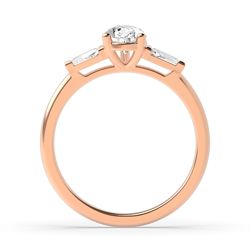 Prong Pear Rose Gold Tapered on side Engagement Rings