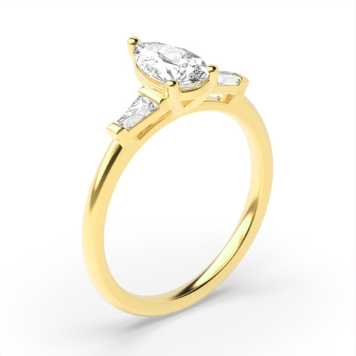 Prong Pear Yellow Gold Tapered on side Engagement Rings
