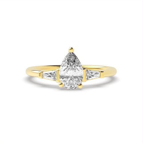 Prong Pear Yellow Gold Tapered on side Engagement Rings