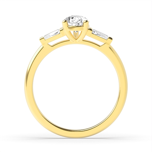 Prong Pear Yellow Gold Tapered on side Engagement Rings