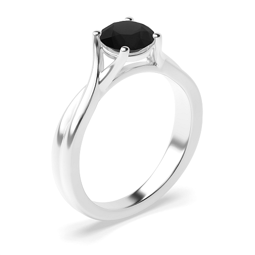 Round Split shoulder Crossover Black Diamond Solitaire Engagement Rings