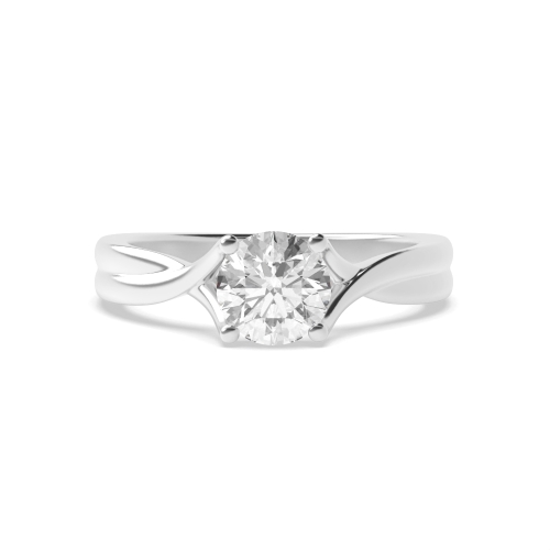 4 Prong Round Split shoulder cross over Lab Grown Diamond Solitaire Engagement Ring