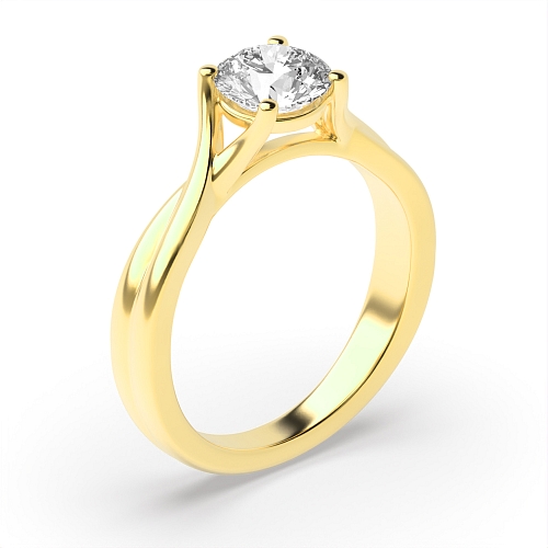 Round Yellow Gold Split shoulder Crossover Unique Engagement Rings