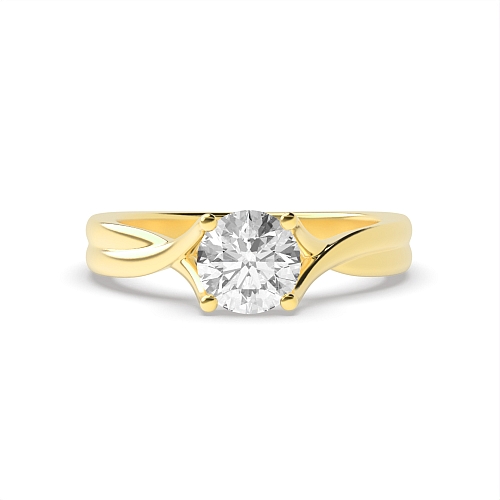 Round Yellow Gold Split shoulder Crossover Unique Engagement Rings