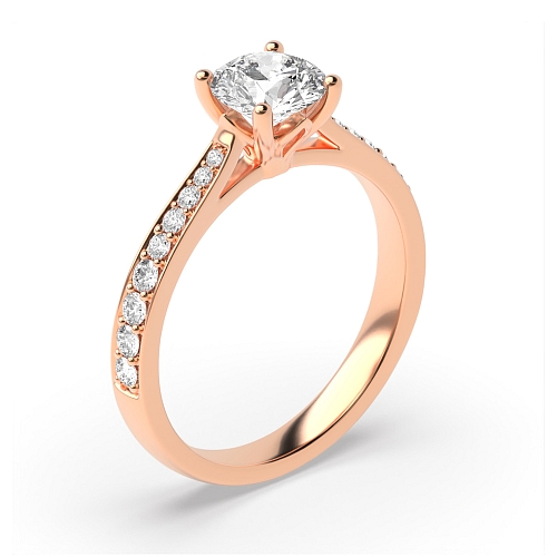4 Prong Rose Gold Tappered shoulder set Engagement Rings