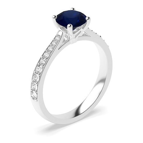 4 Prong Tappered shoulder set Blue Sapphire Engagement Rings