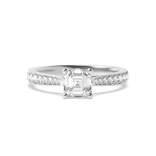 4 Prong Asscher Tappered shoulder set Engagement Rings