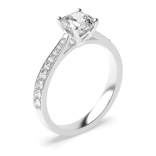 4 Prong Cushion Tappered shoulder set Engagement Rings