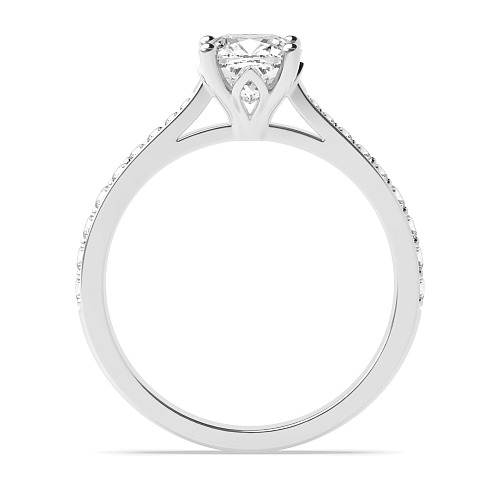 4 Prong Cushion Tappered shoulder set Engagement Rings