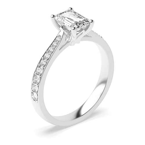 4 Prong Emerald Tappered shoulder set Engagement Rings
