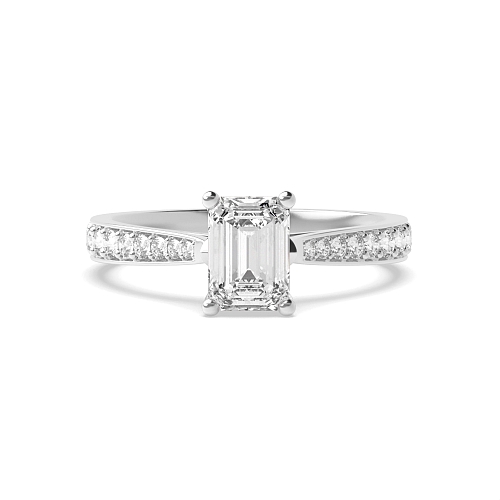 4 Prong Emerald Tappered shoulder set Engagement Rings