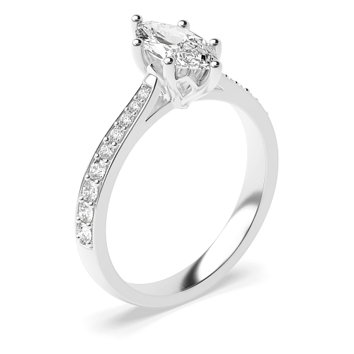 4 Prong Marquise Tappered shoulder set Engagement Rings