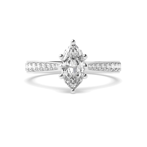 4 Prong Marquise Tappered shoulder set Engagement Rings