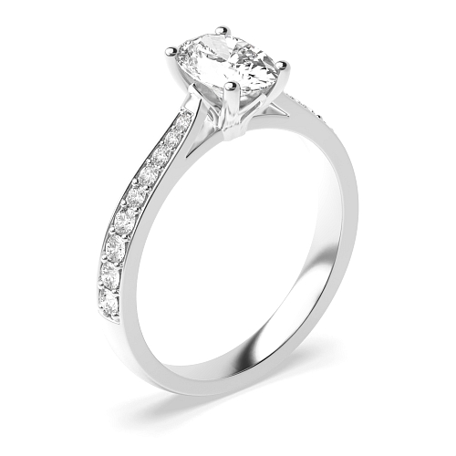 4 Prong Oval Tappered Shoulder set Side Stone Engagement Ring